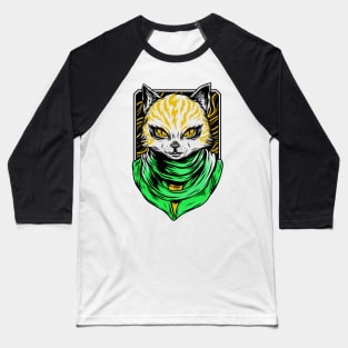 Cat Assassin Kitten Green Yellow Baseball T-Shirt